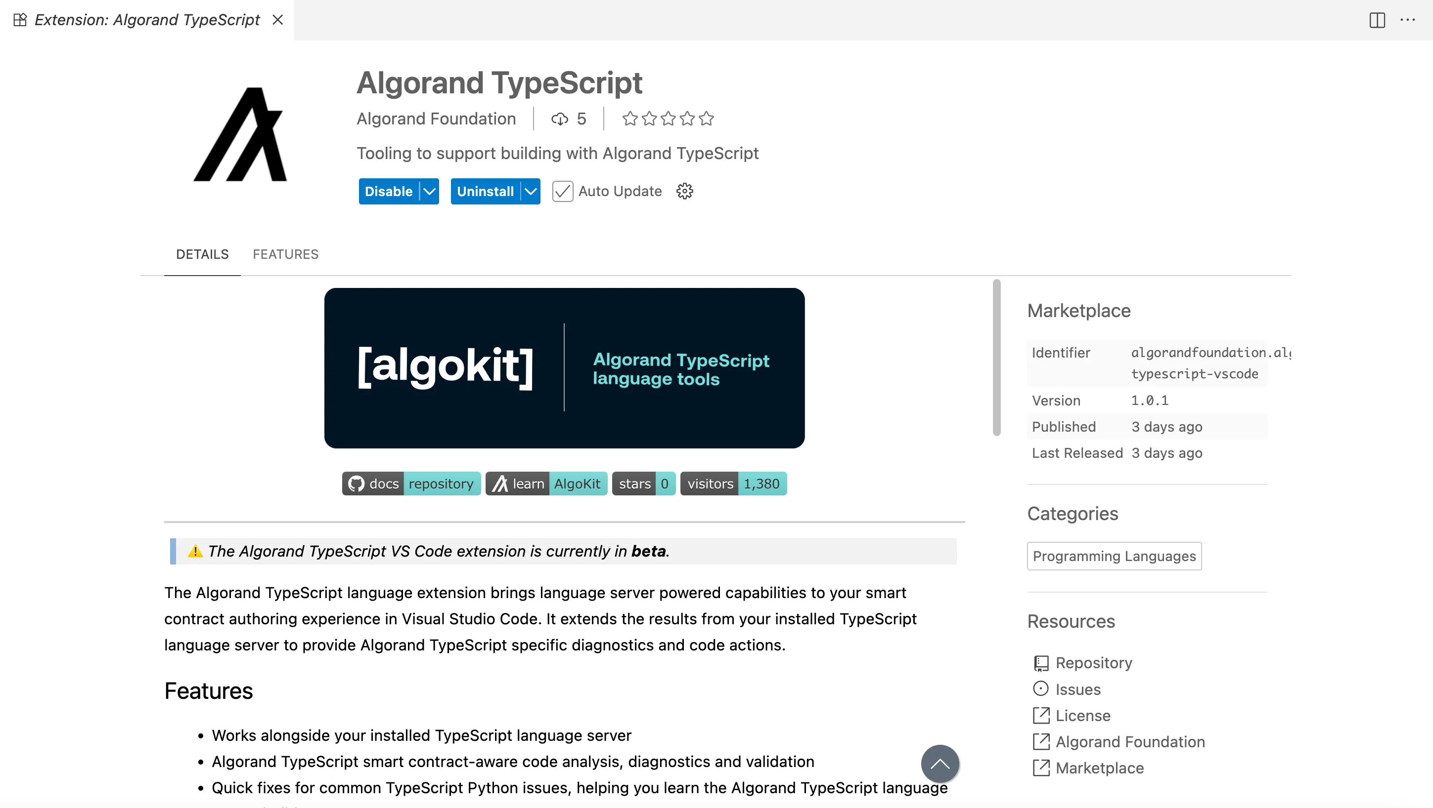 Algokit Typescript Language Server Installation Page